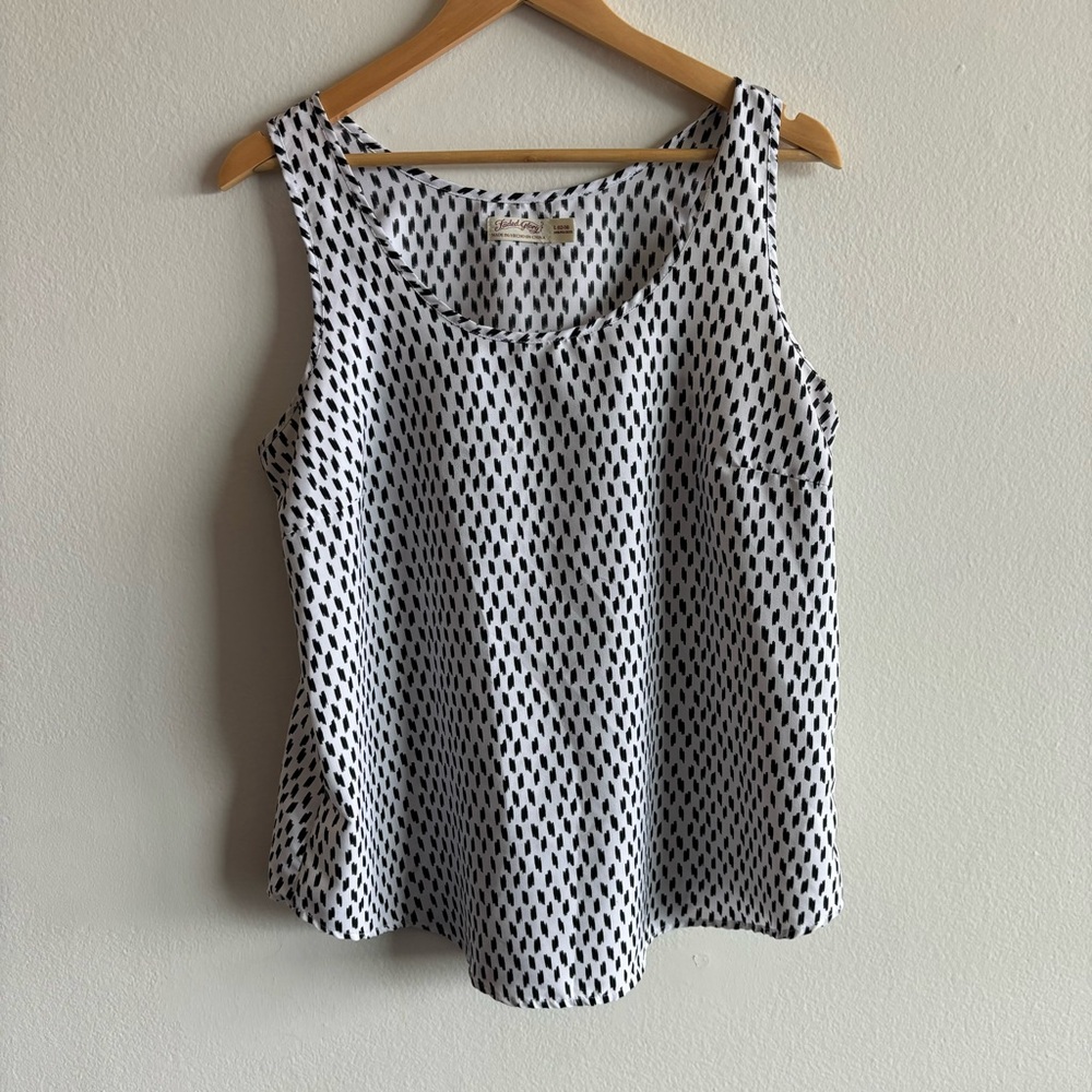Faded Glory Black and White Patterned Tank Top Sleeveless L